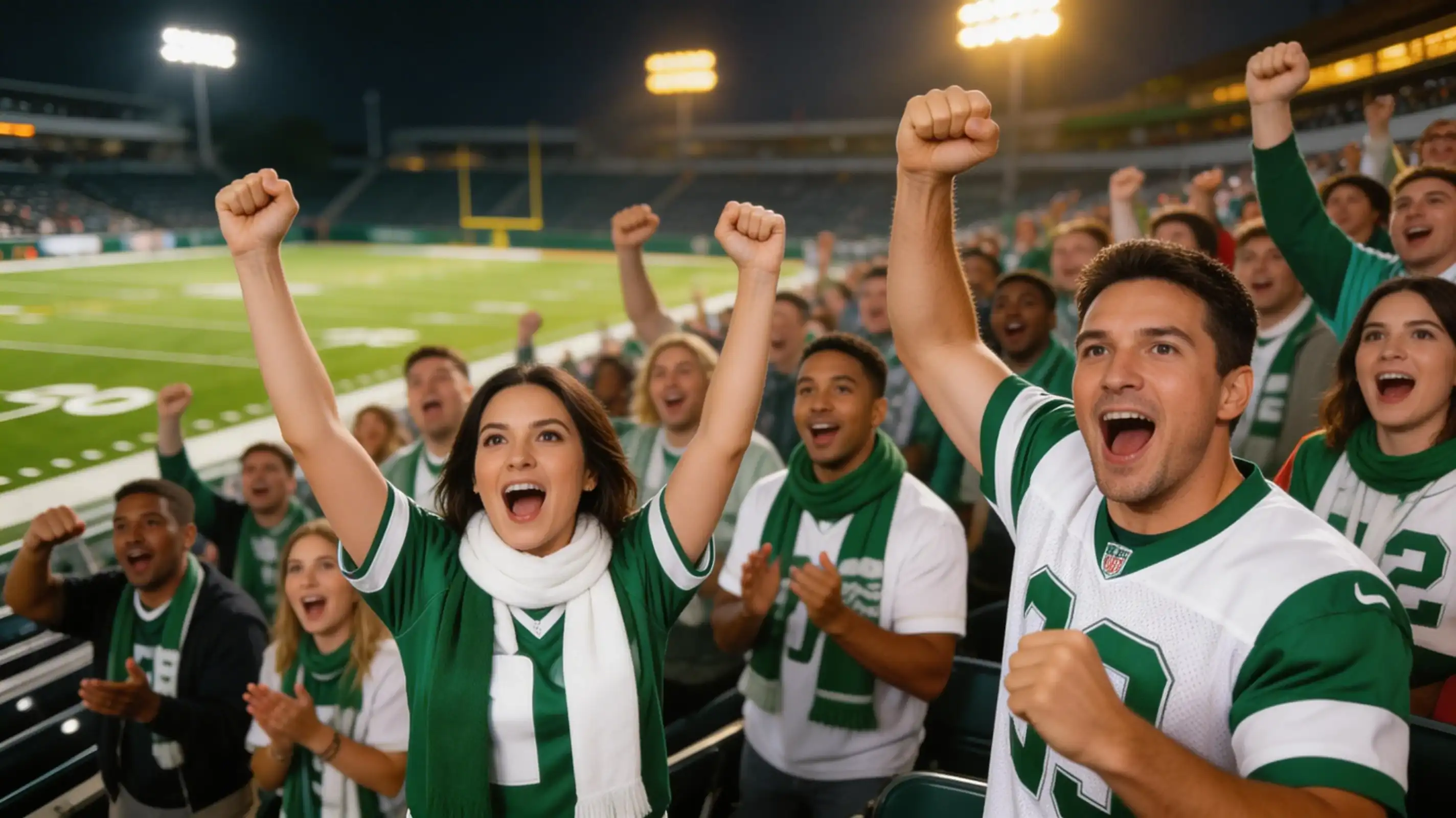 Tifosi di football americano sugli spalti che seguono la partita in uno stadio NFL
